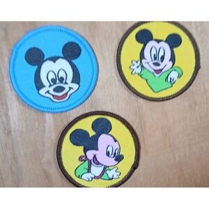 Disney 3x Baby Mickey Mouse Yellow Round Shape Sewing & Craft Patch